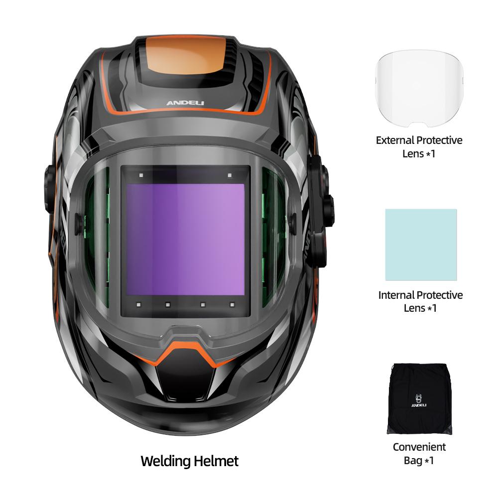 ANDELI Auto Darkening Welding Helmet with Large Viewing True Color Welding Mask 6 Arc Sensor 1/1/1/2 for Welding Cut Grind Area