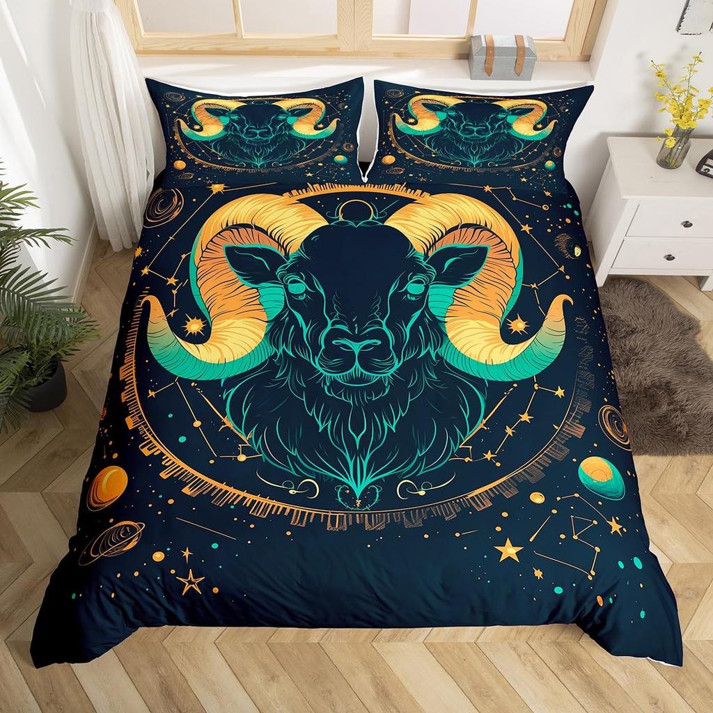 Comforter Gemini Kingboho Starry Constellations Astrology Zodiac Comforter Mandala Flower Neon Blue Glitter Bedding Set