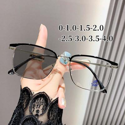 Business Photochromic Myopia Glasses for Men Anti Blue Light Near Sight Eyewear 0-1.0-1.5-2.0-2.5-4.0