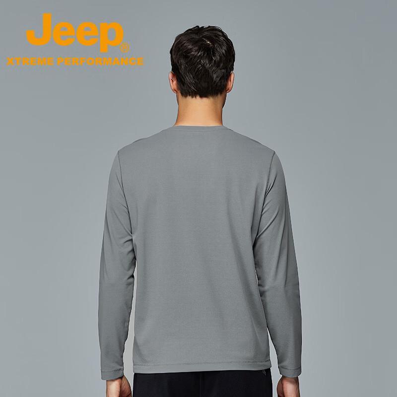 Jeep Men's Solid Round Neck Long Sleeve T-Shirt