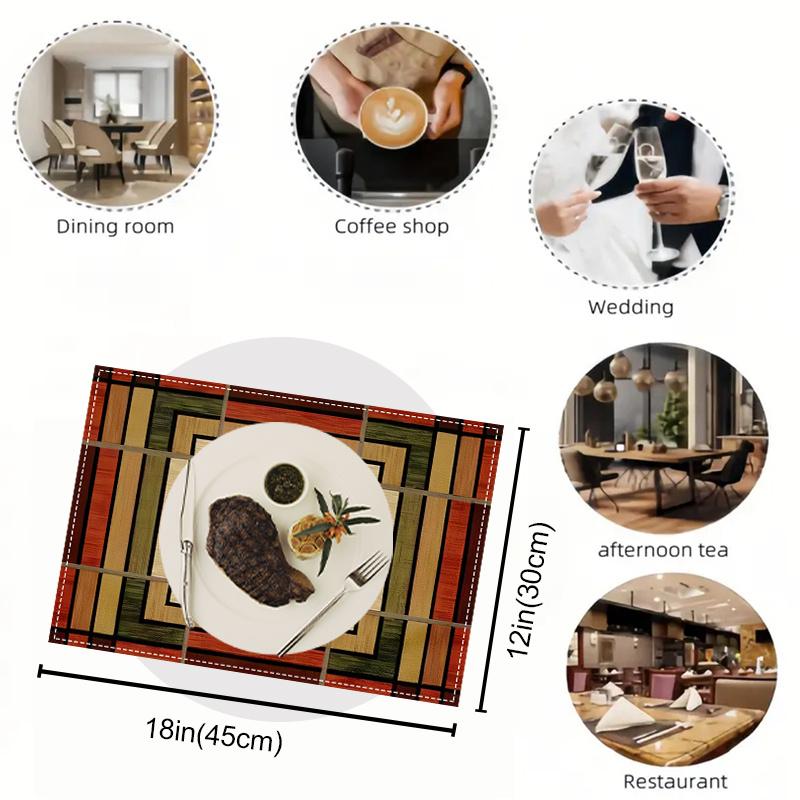4-Pack Linen Placemats, 12x18 Inch Rectangular Table Mats, Abstract Geometric Stripe Design, Machine Washable Dining Decor for Home, Kitchen, Party