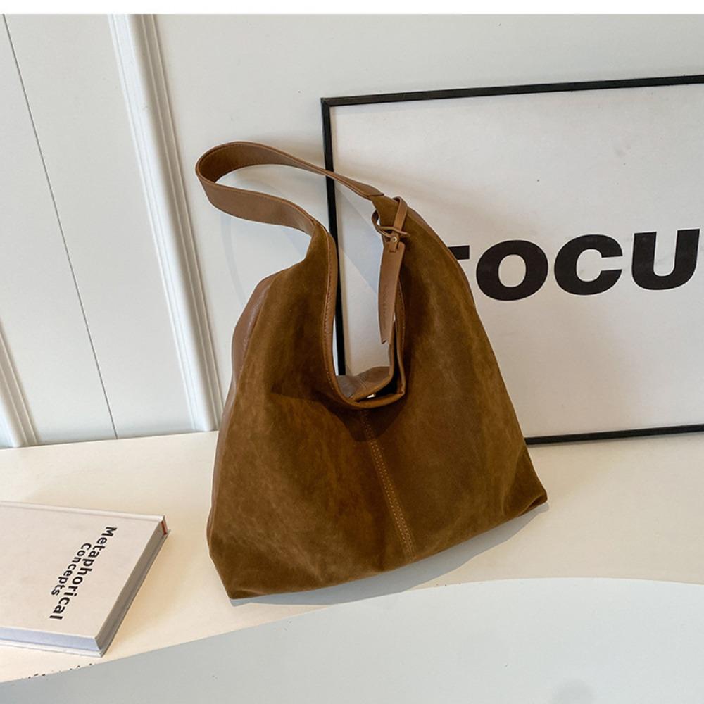 Korean Style Suede Tote Bag Solid Color Underarm Packs Casual Large Capacity Handbag  Travel