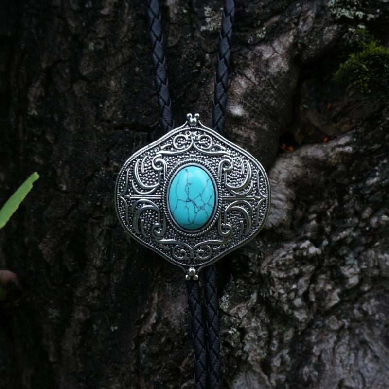 Braided Shoestring Gemstones Bolo Tie Charm Cowboy Necktie Necklace