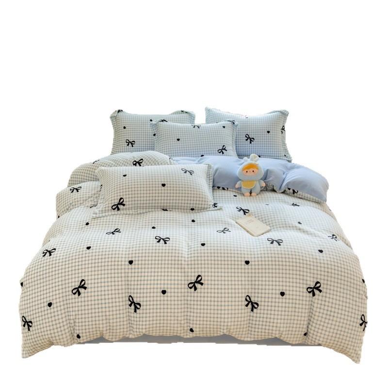 Thickened Milk Fleece Four-Piece Set, Coral Flange Double-Sided Fleece Quilt Cover, Bed Sheet, Bed Hat Three-Piece Set