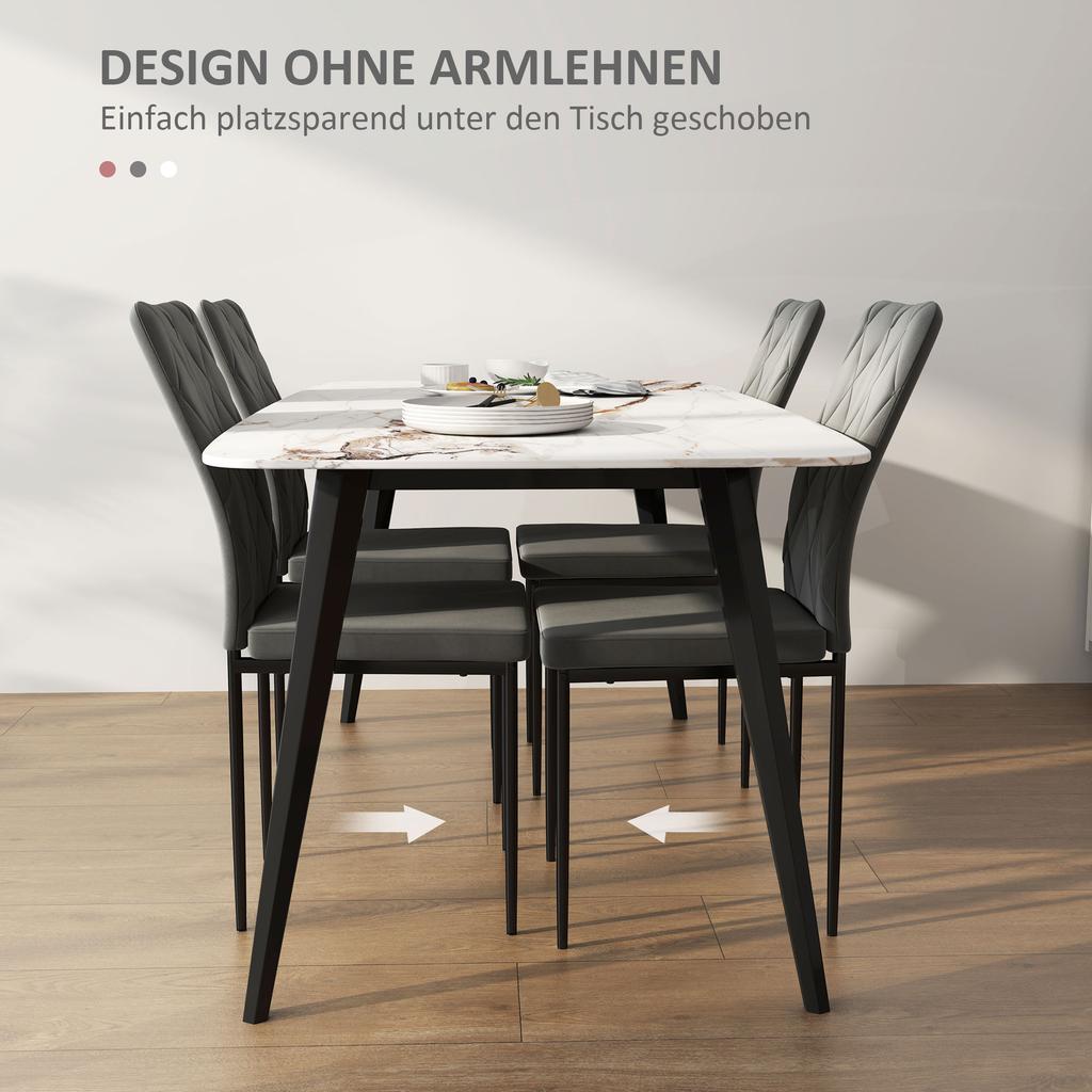 Set of 4 Dining Chairs in Velvet Look, Modern Upholstered Chairs with Metal Legs, for Dining Room, Bedroom, Kitchen, Grey