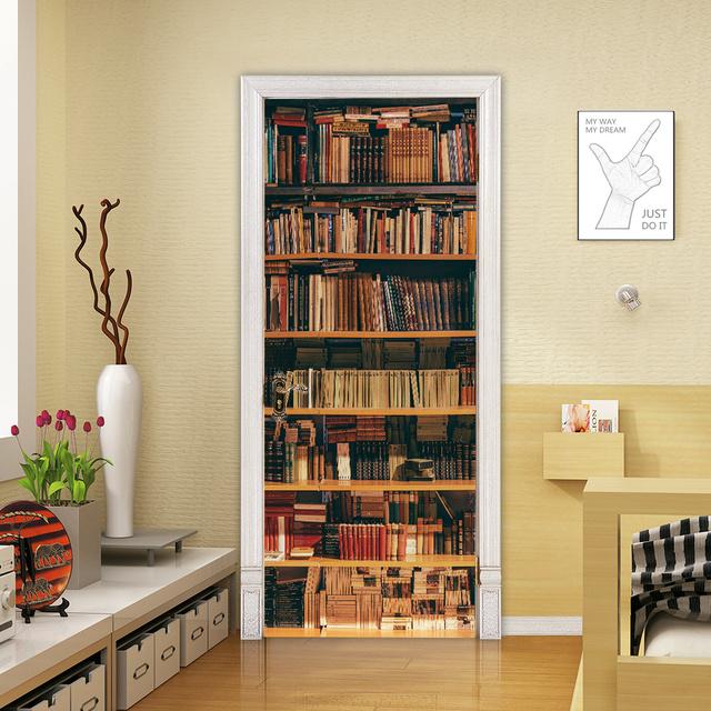 

3D Vintage Книжкова полиця Наклейки на двері Бібліотека Книжкова шафа Домашня спальня Наклейка на шпалери Знімний водонепроникний самоклеючий плакат Фреска 40x120cm