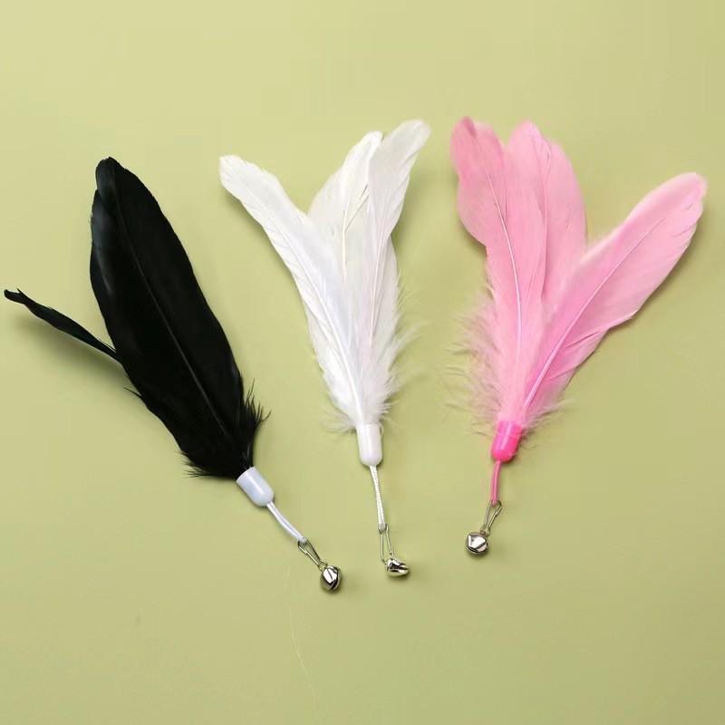 Cat Feather Teaser Refill Heads With Bell Interactive Play Toy Plush Material Multiple Colors