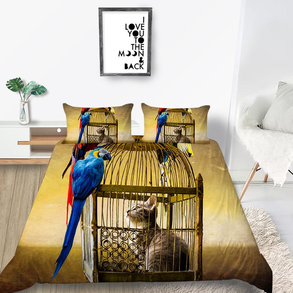 Home Bedclothes Decor Bed Quilt Cover Set Modern Bedspread 3D Birds Design Printing Microfiber Bedding Suit