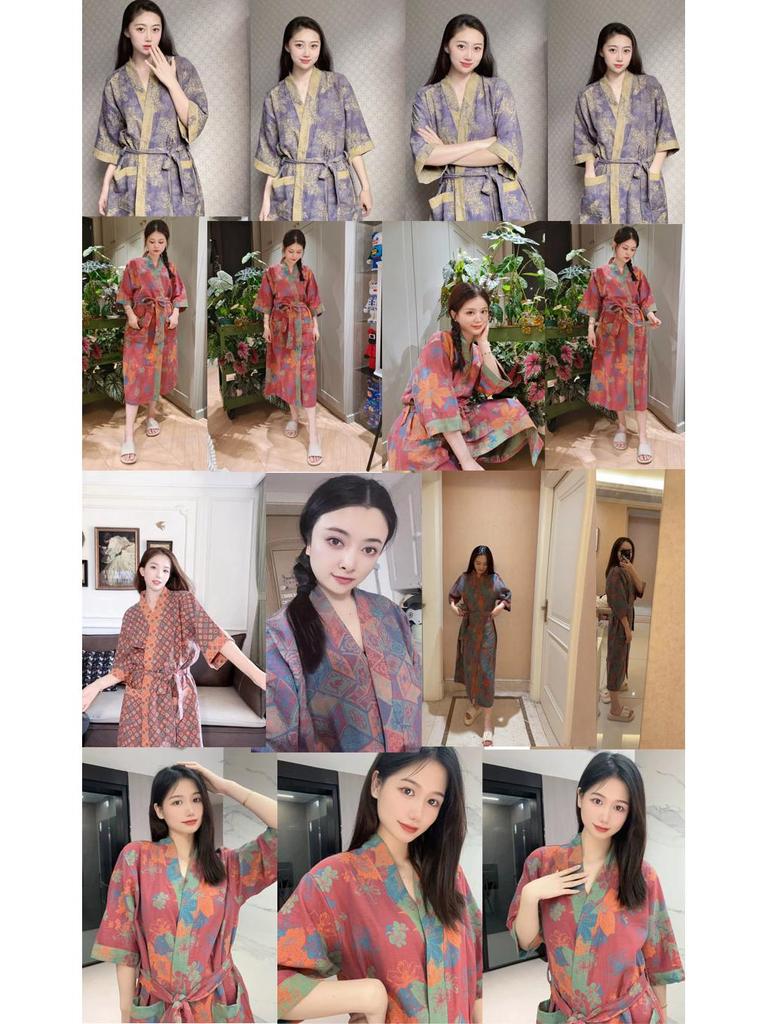 Pure Cotton Double Layer Gauze Bathrobe - Class A Spring/Summer, Thin, Water-Absorbent, Quick-Drying Yukata for Couples