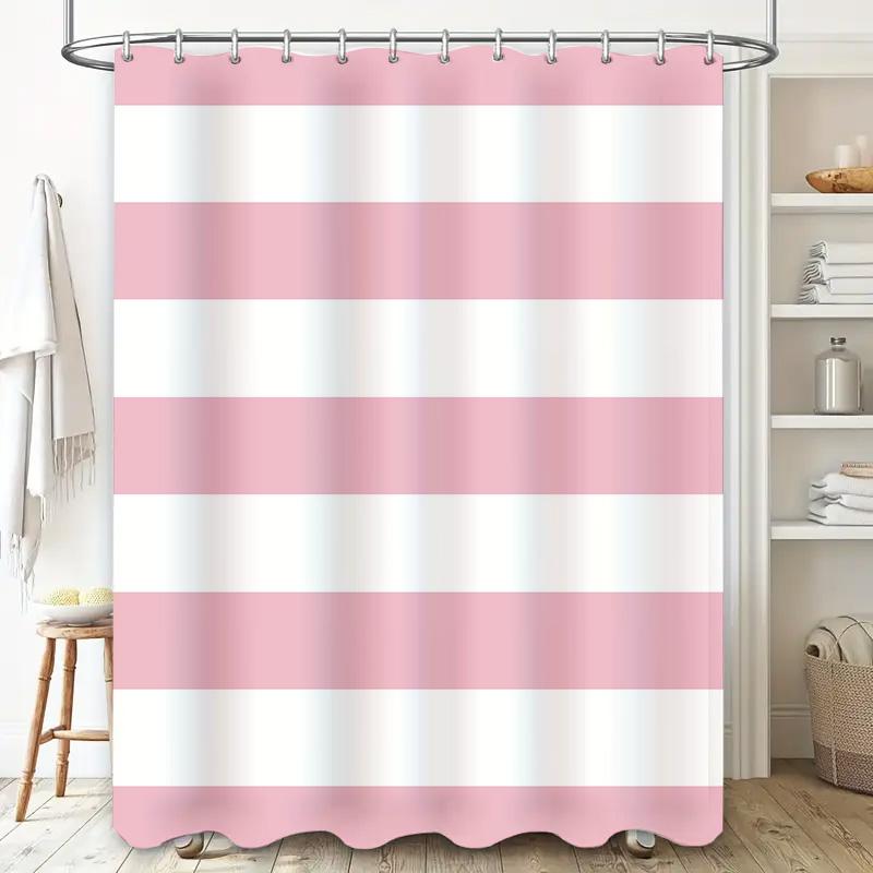 Pink Bath Shower Curtain Waterproof Bathroom Decor Striped Solid Colors Washable For Home Decoration Size: 180X240Cm (70 X 94) A