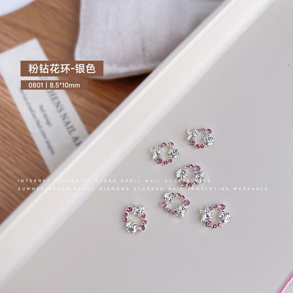 

Cross Border New Alloy Flower Garland Nail Jewelry Marine Gold Silver Inlaid With Diamonds Pearl Starfish