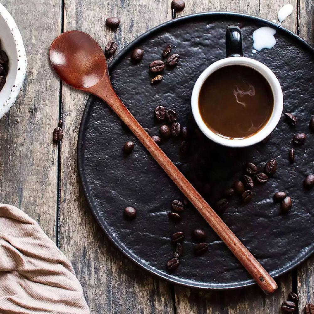 1PCS Kitchen Long Handle Wooden Spoon Soup Spoon Coffee Milk Stirring Spoon Honey Teaspoon Home Kitchen Tableware Accessories