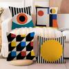Abstract B-Bauhaus Geometry Cushion Cover Soft Plush Fabric Double-Sided Printed Sofa Cushion Cover for All Seasons Home Decor