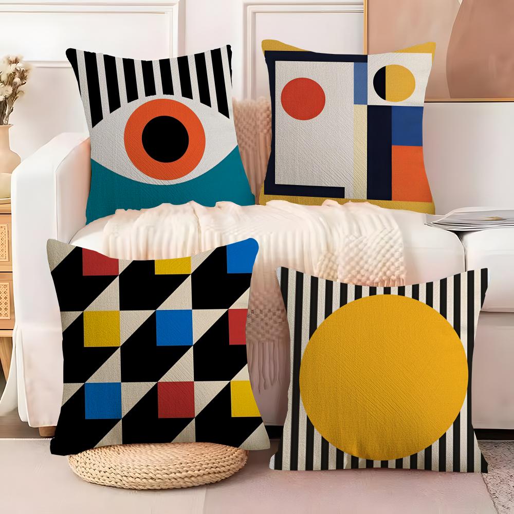 Abstract B-Bauhaus Geometry Cushion Cover Soft Plush Fabric Double-Sided Printed Sofa Cushion Cover for All Seasons Home Decor