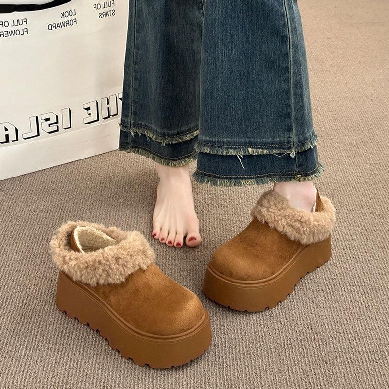 Leather cotton shoes women's new autumn and winter piled thick-soled heightening snow boots fluffy casual shoes