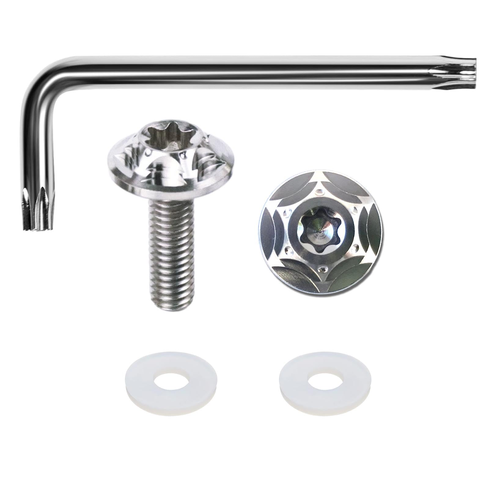 

HiLiBoom M6 Anti-Theft Screws Titanium Alloy Snowflake Design Car License Plate Bolts Set of 2 (Silver) M6 серебряный