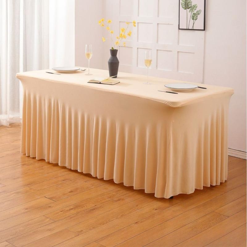 4/6/8 FT Stretch Table Cloth Polyester Rectangle Washable Table Cloth Solid Color for Birthday Wedding Events Party Decoration