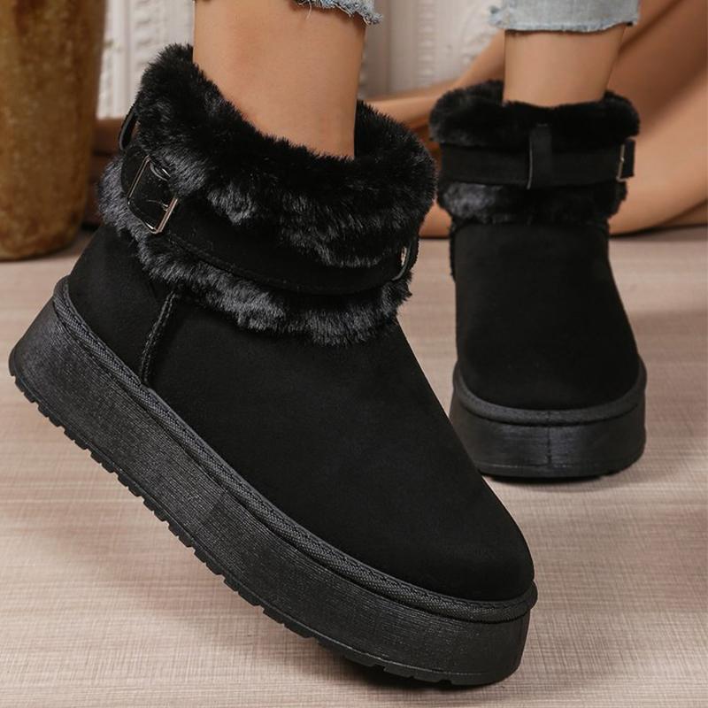Fashion 2025 Winter Soft Faux Fur Snow Boots Woman Fashion Buckle Detor Platform Boots for Women Solid Color Casual Shoes Falts Female