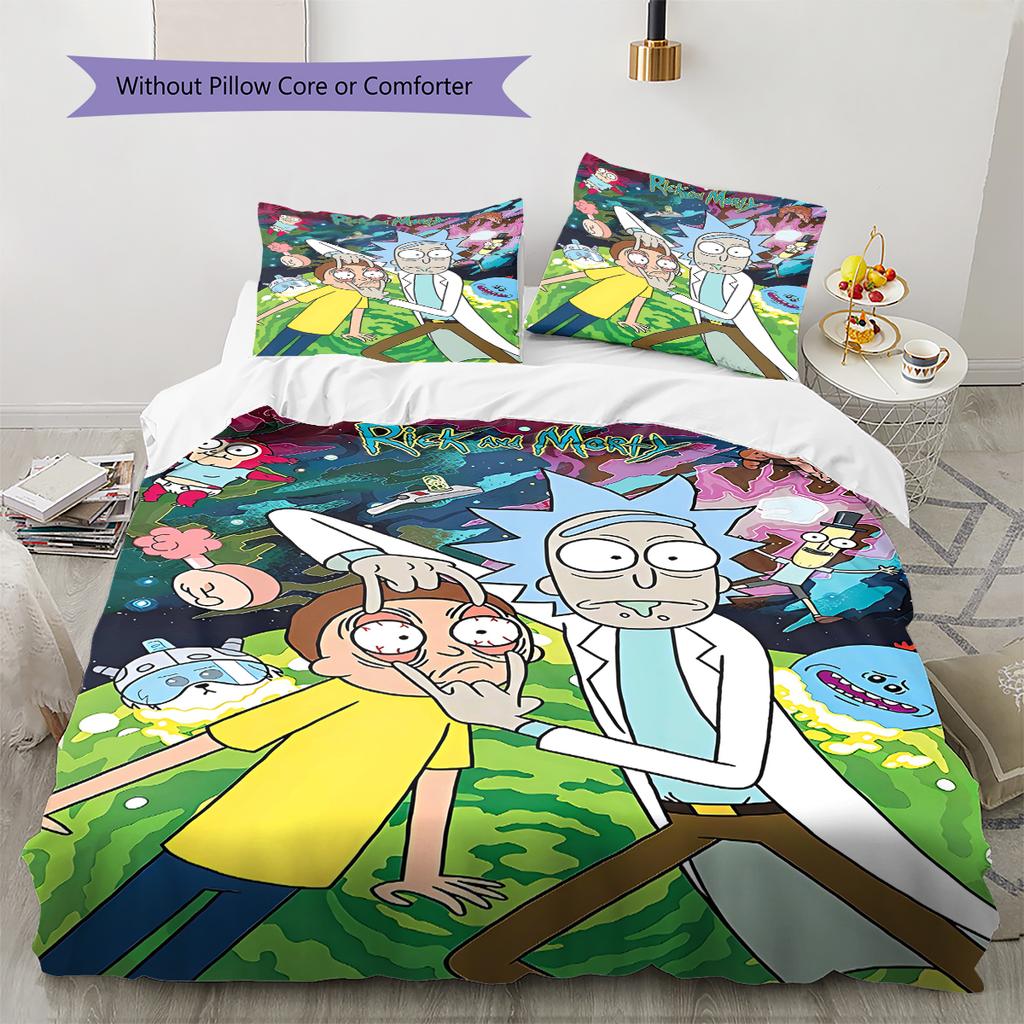 Morty Rick Pattern Bedding Quilt Set Quilt Cover Pillowcase Home Decoration Gift (1 * Duvet Cover + 2 * Pillowcase, Without Core)