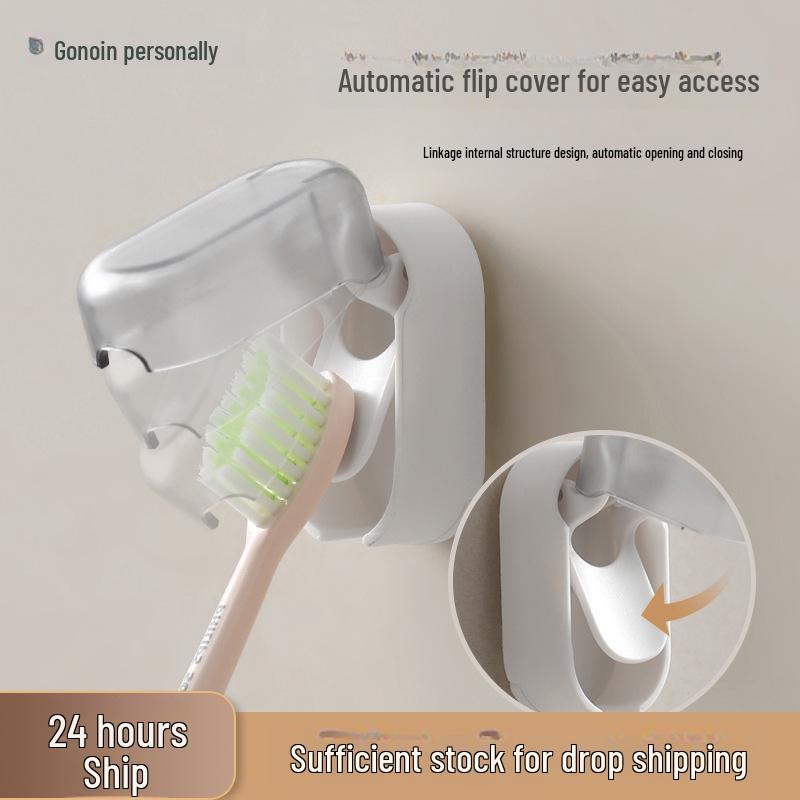 

Wall-Mounted Electric Toothbrush Holder with Dustproof Flip Cover Transparent Gray