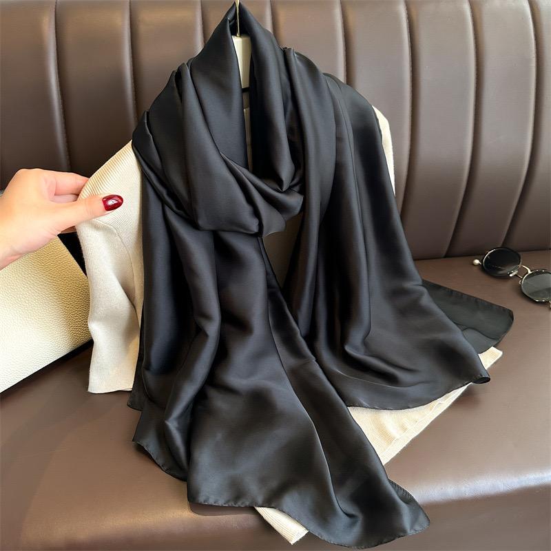 Plain Solid Basic Design 100% Silk Feeling Scarf for Women 180x90cm Shawl Wrap Luxury Female Hijab Headband Foulard Beach Stoles