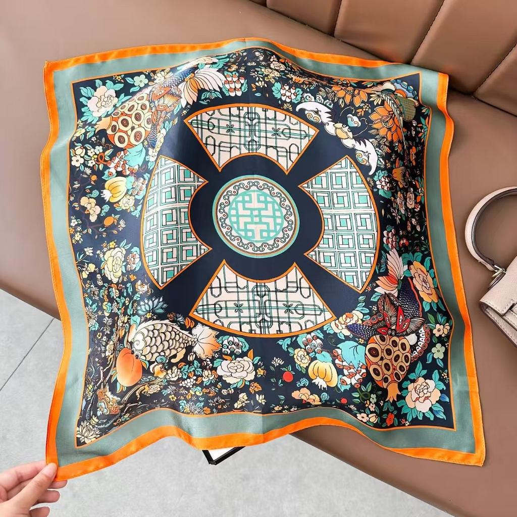 New Silk Silk Scarf Women's Spring Fashion Elegant Peony Plain Crepe Satin Silk Scarf 100% Mulberry Silk Square Scarf 53 Silk Scarf
