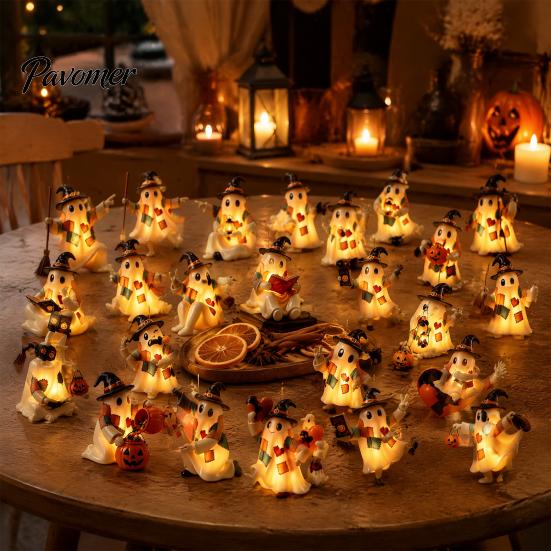 Seasonal Home Accents Halloween Advent Calendar, 24 Day Countdown Box with Mini Country Style Party Decor Ghost Figures, Rustic Farmhouse for