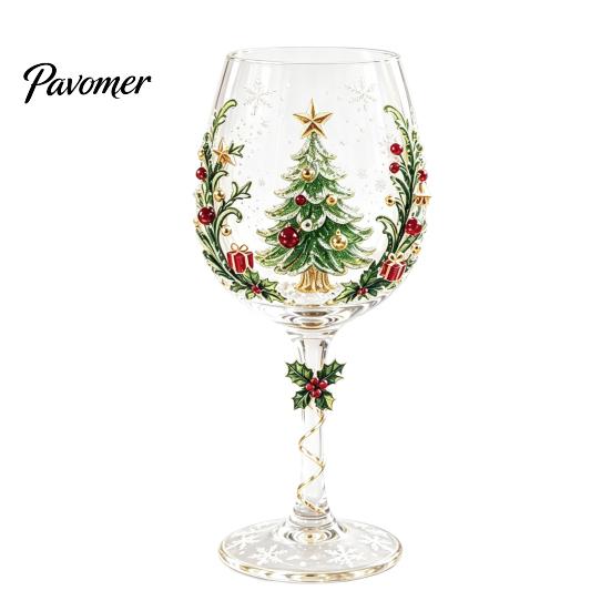 Dekoratives Glas für Zuhause Weihnachts-Stielglas, Schneemann/WeihnachtsmannKranz/Elch/WeihnachtsbaumHandbemalt, Elegantes Schneemann-Trinkglas Kreatives Stielglas