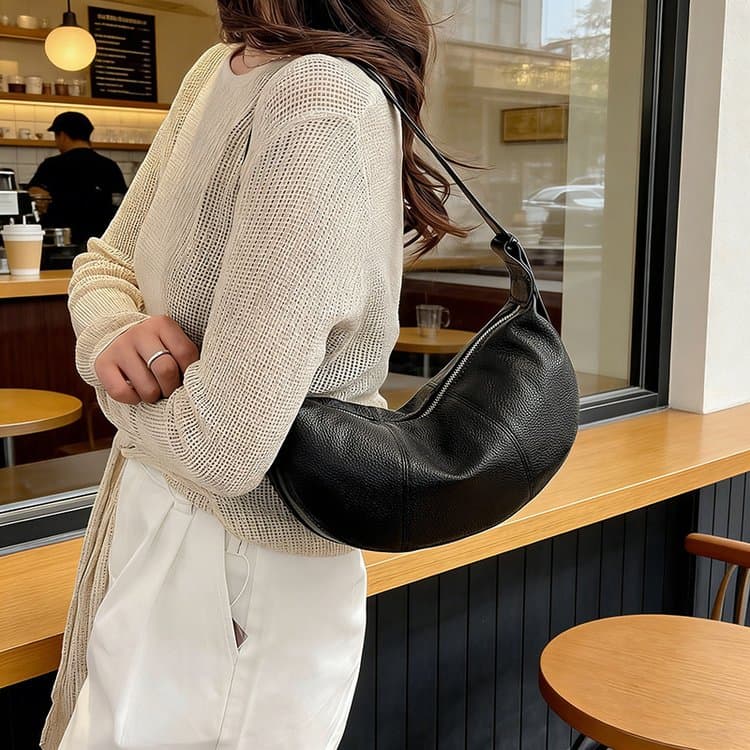 Lychee pattern soft leather crescent armpit bag shoulder women's bag