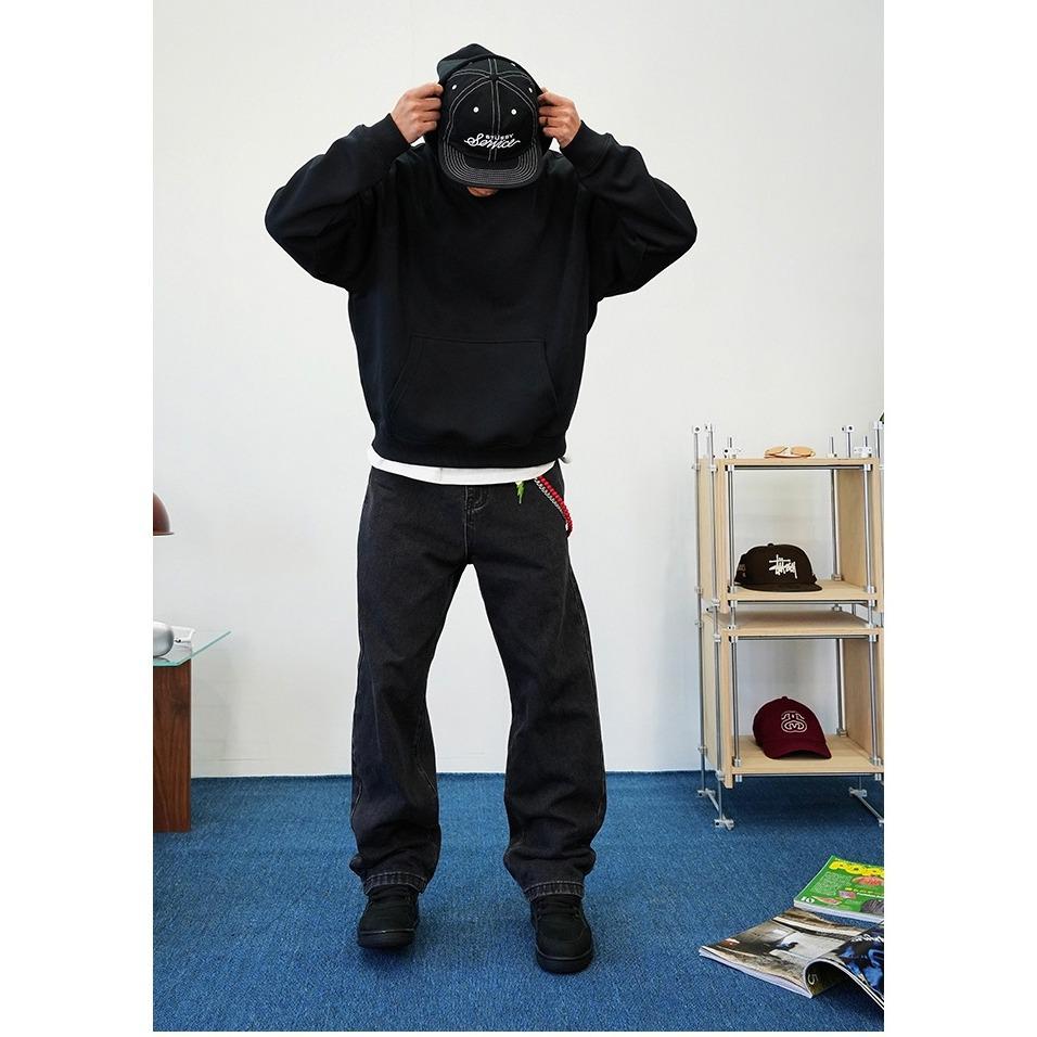 Мужская американская ретро толстовка с капюшоном - Осенне-зимний стиль с изогнутыми рукавами M чёрный