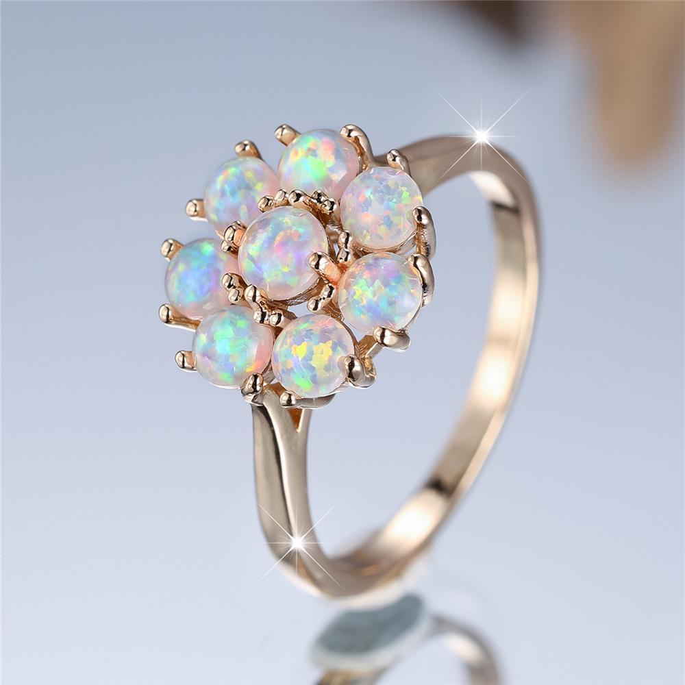 Trendy White Opal Flower Vintage Fashion Gold Color Wedding Bands Engagement Rings For Women Men Minimalist Jewelry