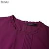 ZANZEA Vestido Casual de Mujer con Cuello Redondo, Color Sólido y Manga Corta
