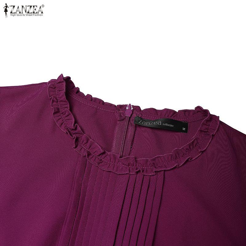 ZANZEA Vestido Casual de Mujer con Cuello Redondo, Color Sólido y Manga Corta