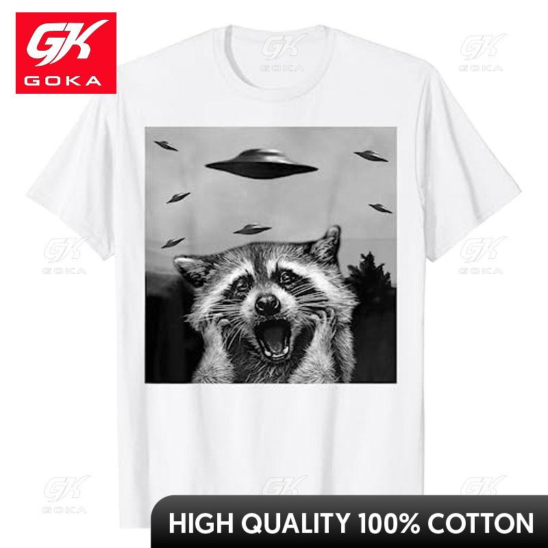 Alien UFO Funny Raccoon Stuffed Animal for Unisex Women Kids TShirt Raccoon Lover Graphic Tee Tops Short Sleeve Blouses Gifts S