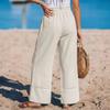 Women Loose Fit High Waist Wide Leg Casual Pants with Elastic Waistband and Decorative Drawstring for Everyday Wear