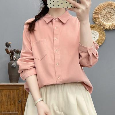 Spring 2026 Women's Corduroy Lapel Cardigan Blouse, Solid Color, Long Sleeve