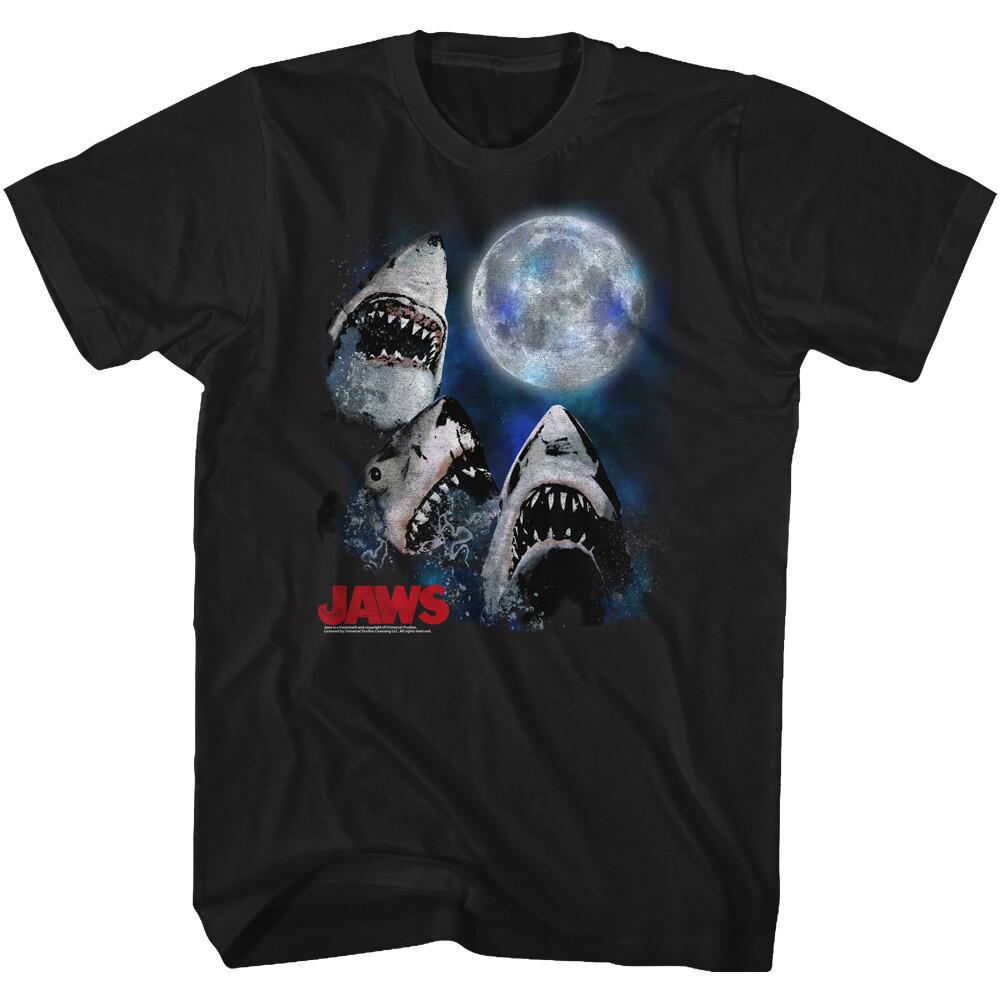 Jaws 70 s Thriller Movie 3 Sharks Moonlight Chomp At The Moon Men s T Shirt S
