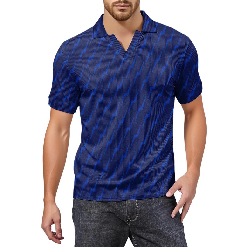 Moda Hombre Top Estampado Cuello en V Manga Corta Camiseta de Golf