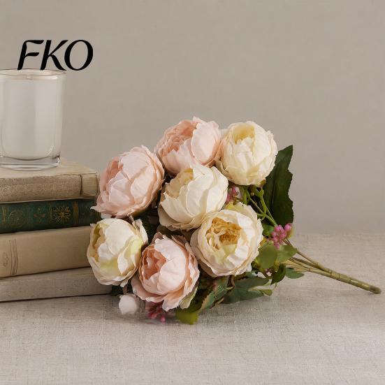Home Decor Silk Flowers 7 Heads Artificial Peony Flowers, Vintage Fake Flower Arrangements Wedding Blue Bouquet Bouquets Decorations, Floral
