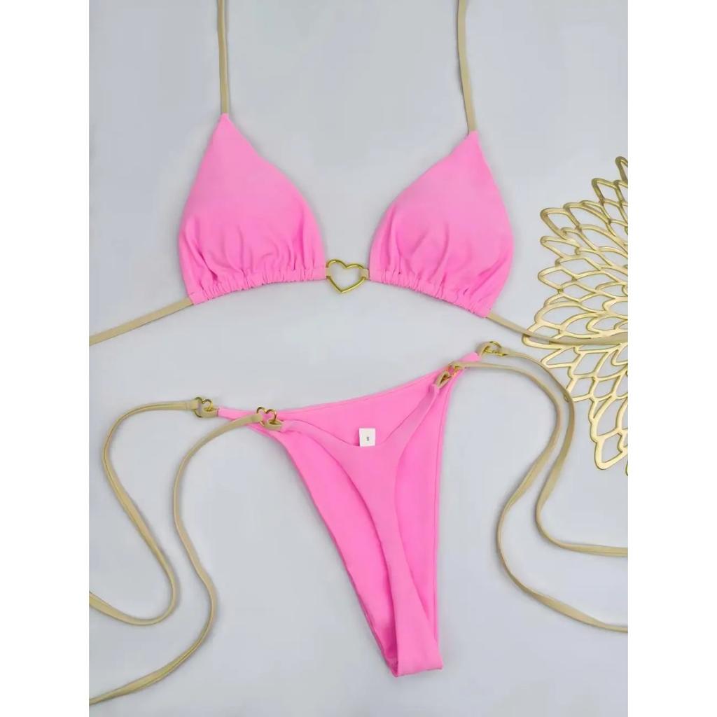 2025 New Sexy Low Waisted Bikini Set Swimsuit Female Swimwear Women Solid Red Strappy Beachwear Bathing Suits Brazilian Biquini