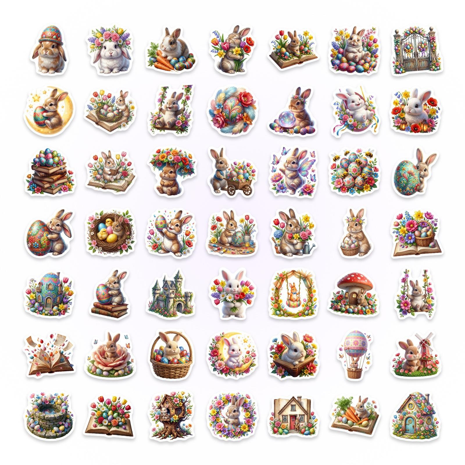 

50 Rabbit Easter Eggs Easter Stickers Water Cup Mobile Phone Case Hand Account Waterproof Decorative Stickers