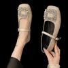 Fashion Women's Low Heel Shoes Spring New Square Head Shallow Mouth Rhinestone Metal Buckle Soft Sole Non-slip Low Top Shoes
