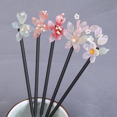 Chinese Wooden Flower Hairpin For Women Elegant Floral Tassel Hair Stick Hanfu Dress Headwear Jewelry Hair Accessories 1pc