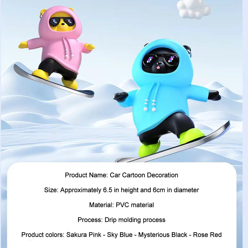 Car Center Console Ornaments Dashboard Mini Cartoon Sliding Bear Mobile Skateboard Cute Car Decoration Interior Accessories