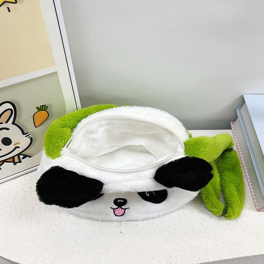 Cute Panda Shaped Plush Handbag Women Animal Crossbody Bags Bamboo Shaped Strap Hobo Shoulder Bag Travel Shopping Underarm Pouch