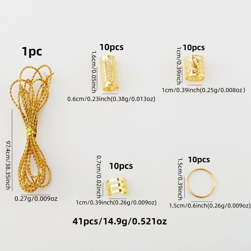 36/41 Stück Goldene Metall-Haarzopf-Accessoires Hohlstern-Anhänger Verstellbare Ringe Für Festivals Partys Tägliche Frisur Dekoration