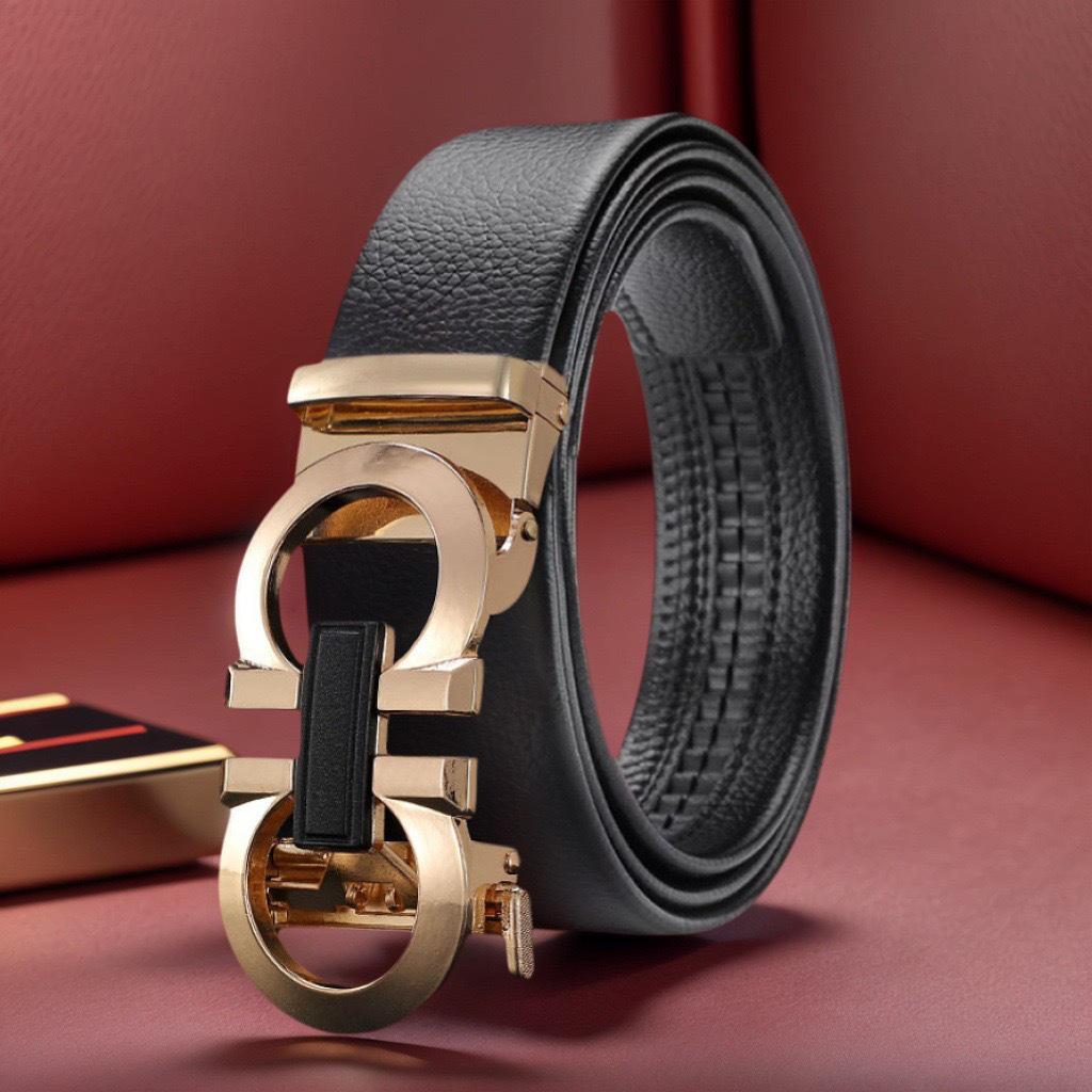 Men's High-End Leather Belt with Automatic Buckle: Durable, Stylish Gift for Young and Middle-Aged Fashion Trends