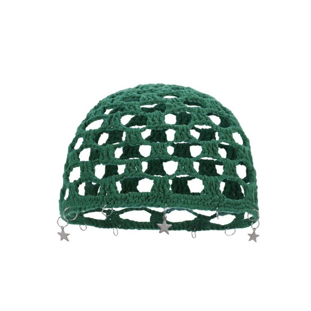 Star Tassels Crochet Hollow Knitted Hat Bohemian Style Weave Cap Apparel Accessories зелёный