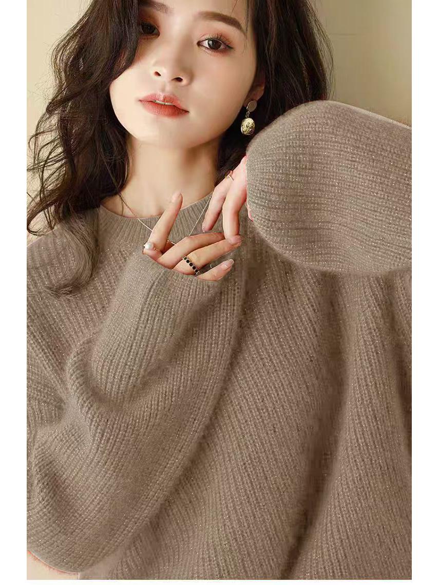 

2025 Осень/Зима Ретро Красный Свитер с Круглым Вырезом из 100% Шерсти - Свободный Крой, Утолщенный Трикотаж L верблюд