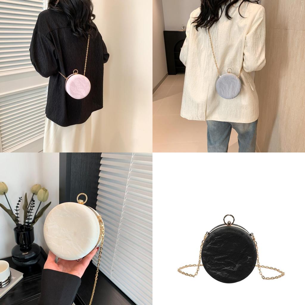 Chic Round Chain Shoulder Bag For Women 2024 Spring Trendy Small Purse
